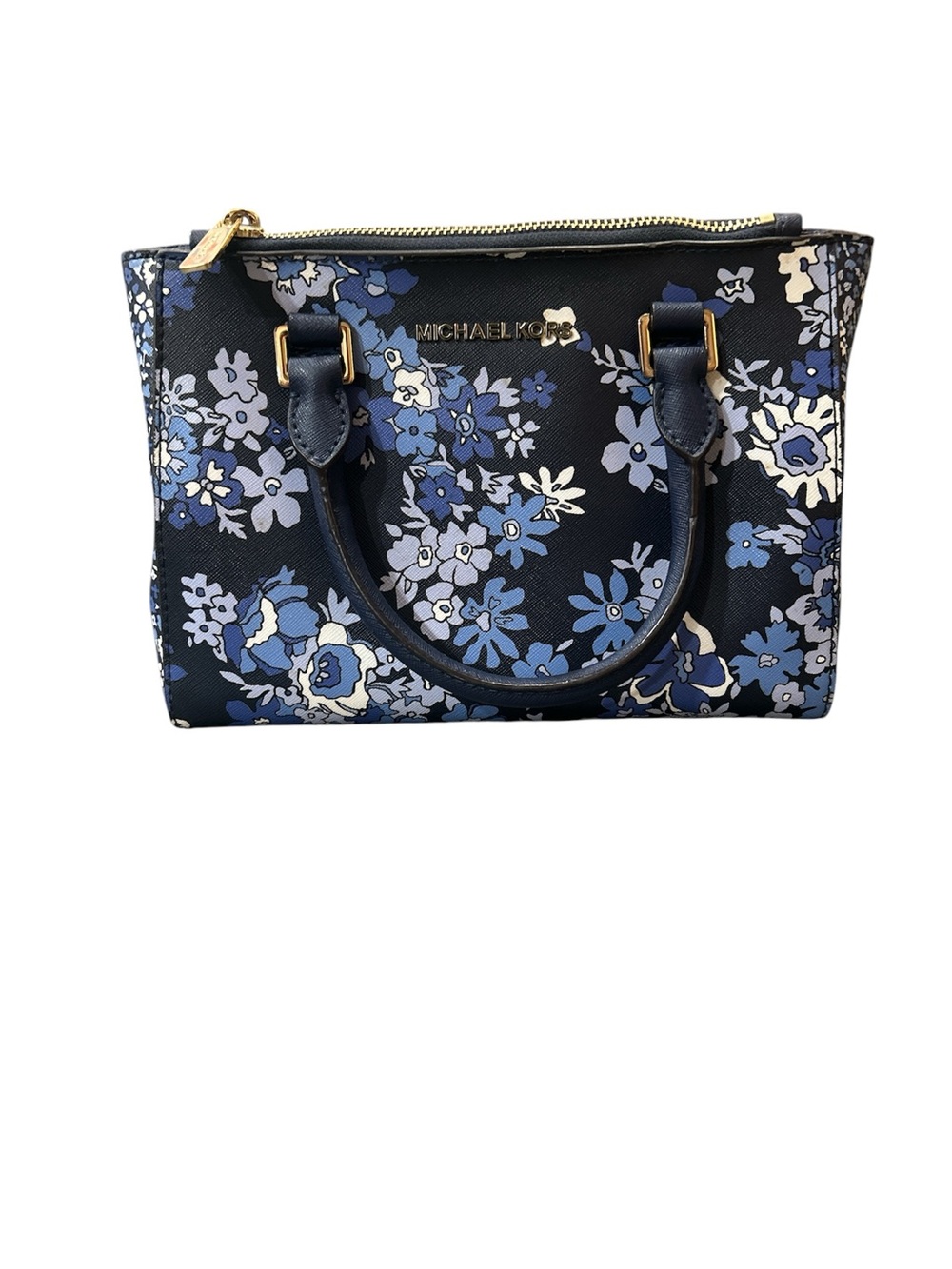 Michael Kors Kellen XS Satchel in a navy and blue floral print - Picture 2 of 12